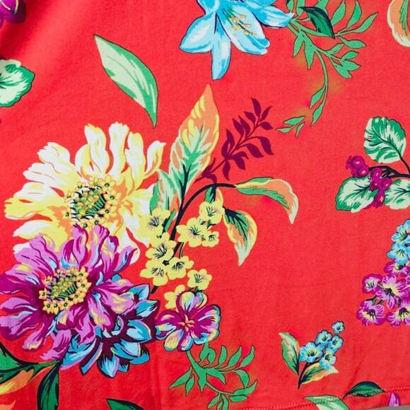 Susan Graver Liquid Knit Top Size XL NWT Puff Sleeves Orange Tropical Casual - Picture 5 of 8